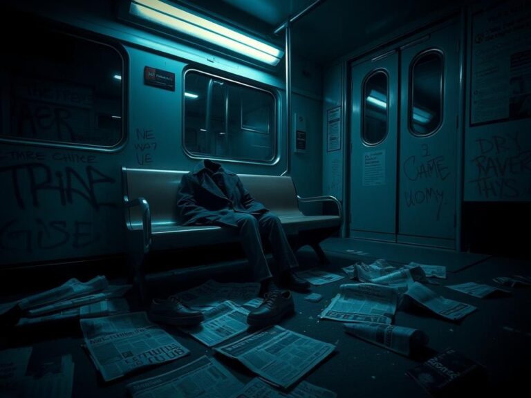 Flick International Dimly lit subway scene with eerie shadows and a sense of urban decay