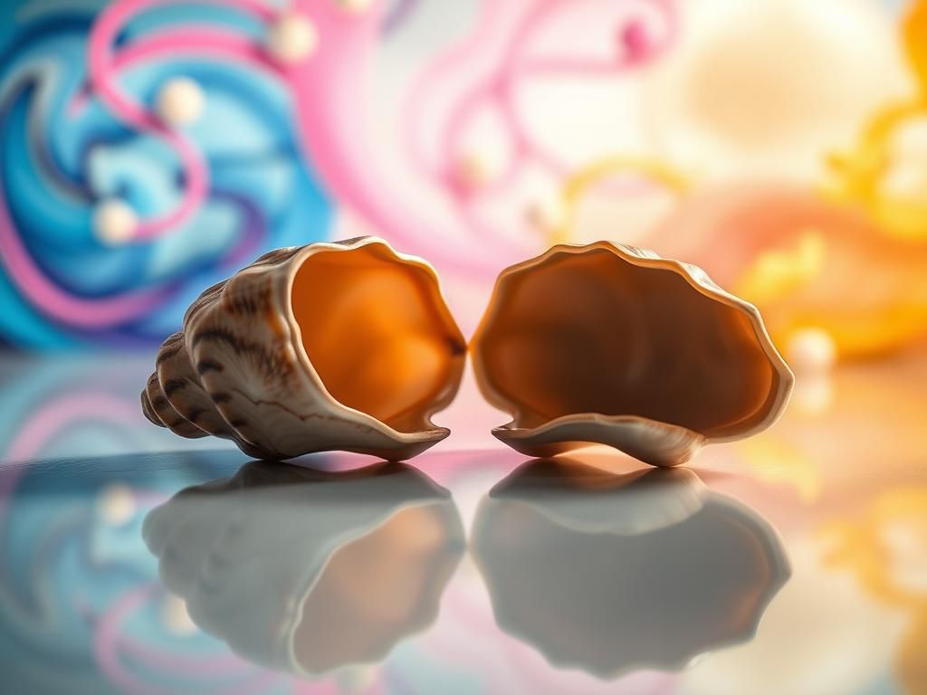 Flick International Close-up of intricately designed whispering shells on a reflective surface, symbolizing the act of gossip.