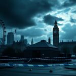 Flick International A dark urban scene in London illustrating police activity amid a counterterrorism operation