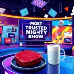 Flick International A vibrant digital newsroom filled with oversized news graphics and neon lights