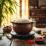 Flick International Traditional clay pot filled with steaming ancient rice dish