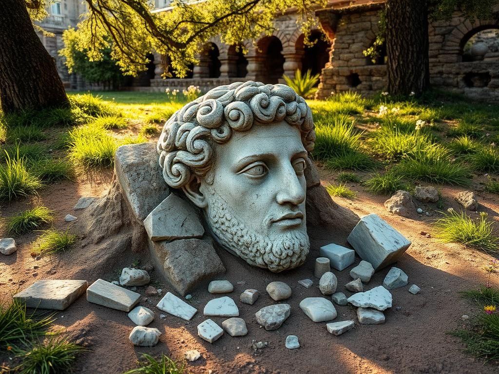 Flick International Weathered stone head of a Roman god found beneath a Catholic basilica