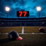 Flick International A discarded NFL draft cap lies on an empty football field at dusk