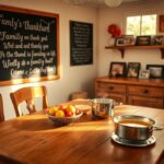 Flick International A warm family kitchen featuring a wooden table with a bowl of fruit and a pot of soup, symbolizing gratitude.