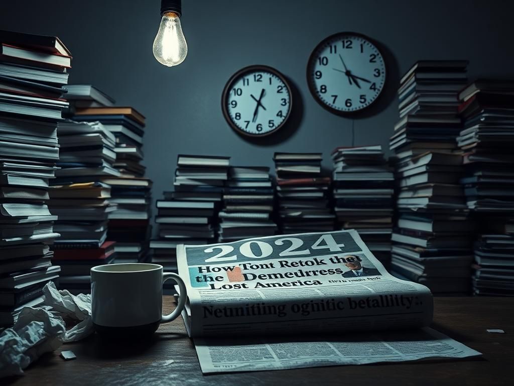 Flick International Dimly lit room with political books and a coffee cup