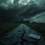 Flick International Dark landscape of El Salvador with a high-security prison and stormy skies