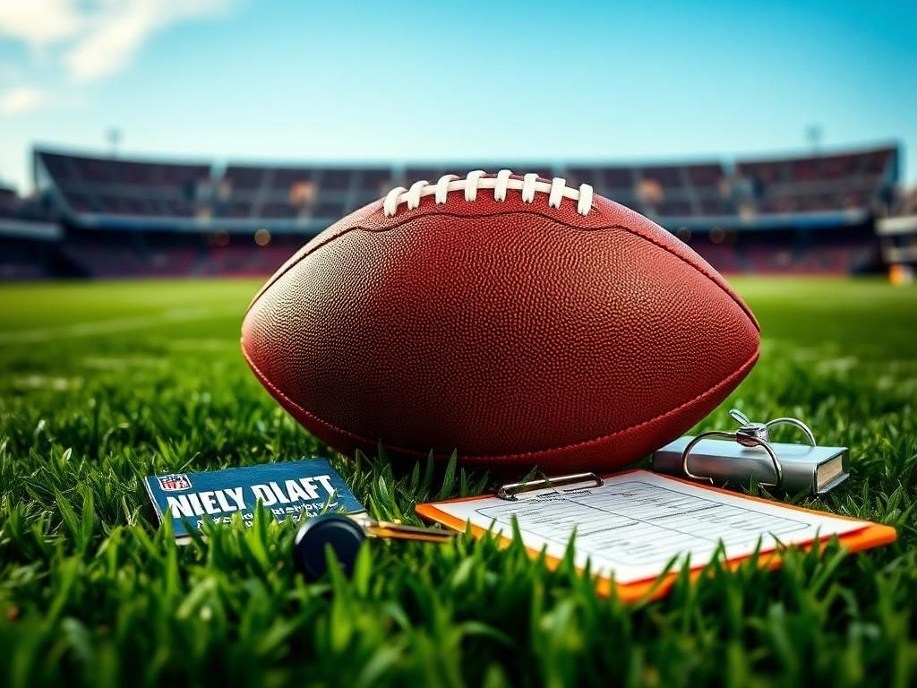Flick International Close-up view of a football on green grass field symbolizing NFL draft anticipation