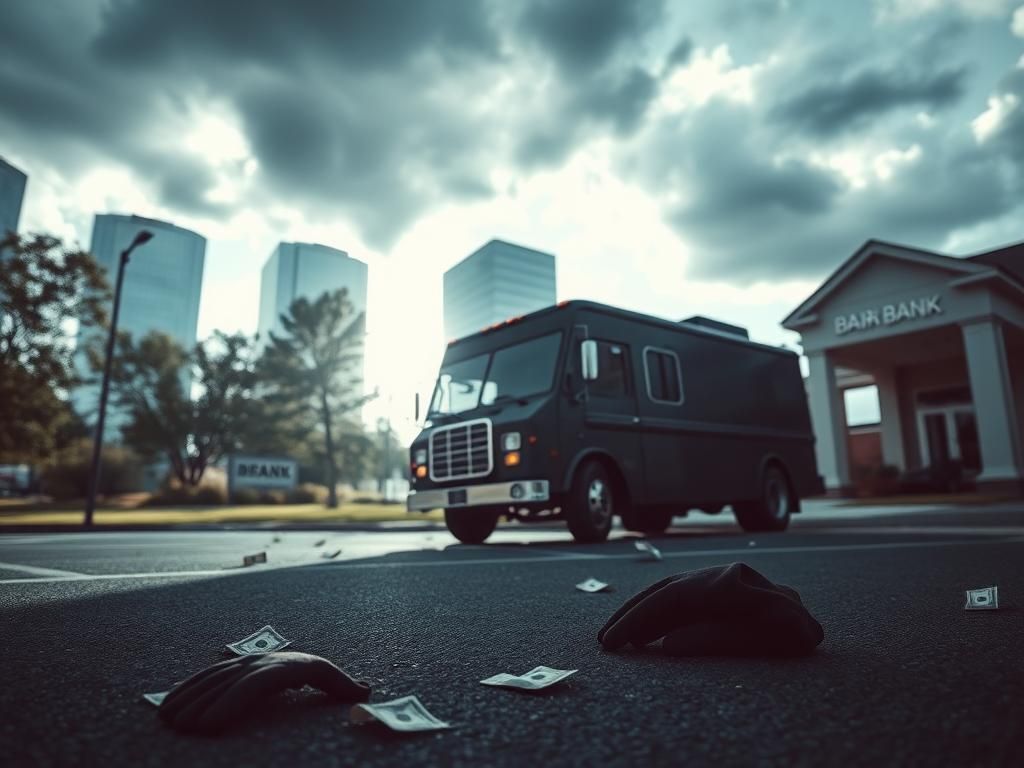 Flick International Armored truck outside a bank in suburban Chicago showing signs of a robbery.