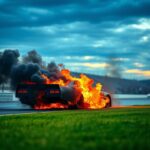 Flick International Denny Hamlin's car engulfed in flames at Texas Motor Speedway
