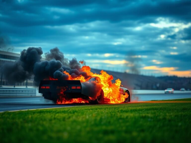 Flick International Denny Hamlin's car engulfed in flames at Texas Motor Speedway