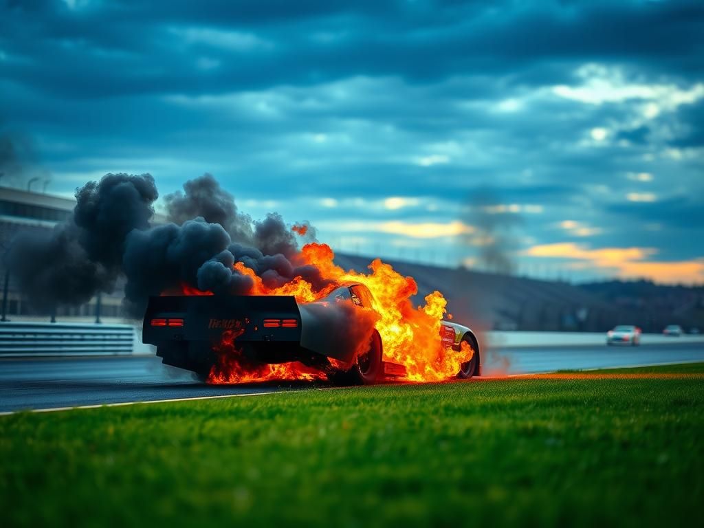 Flick International Denny Hamlin's car engulfed in flames at Texas Motor Speedway