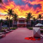 Flick International A serene sunset over TradeWinds Resort with signs of a recent disturbance