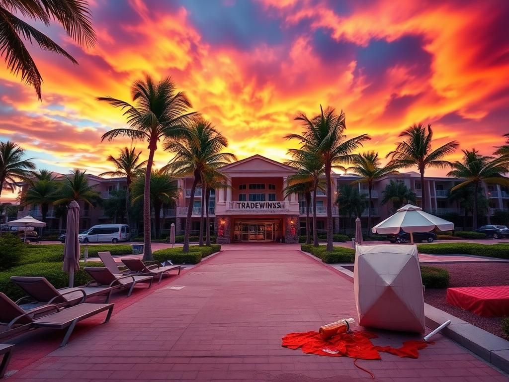 Flick International A serene sunset over TradeWinds Resort with signs of a recent disturbance