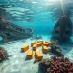 Flick International Underwater view of two ancient slave shipwrecks surrounded by coral reefs
