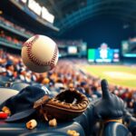 Flick International Father catching a foul ball at Yankee Stadium while daughter covers his eyes