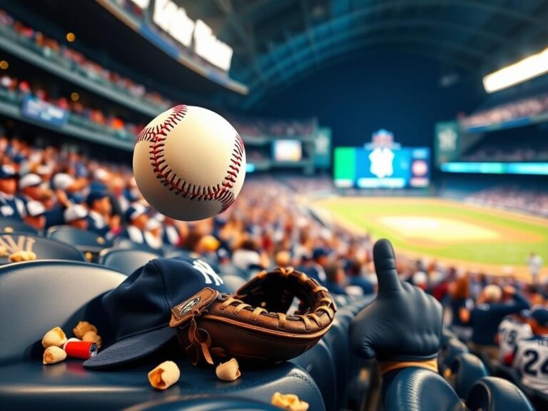 Flick International Father catching a foul ball at Yankee Stadium while daughter covers his eyes