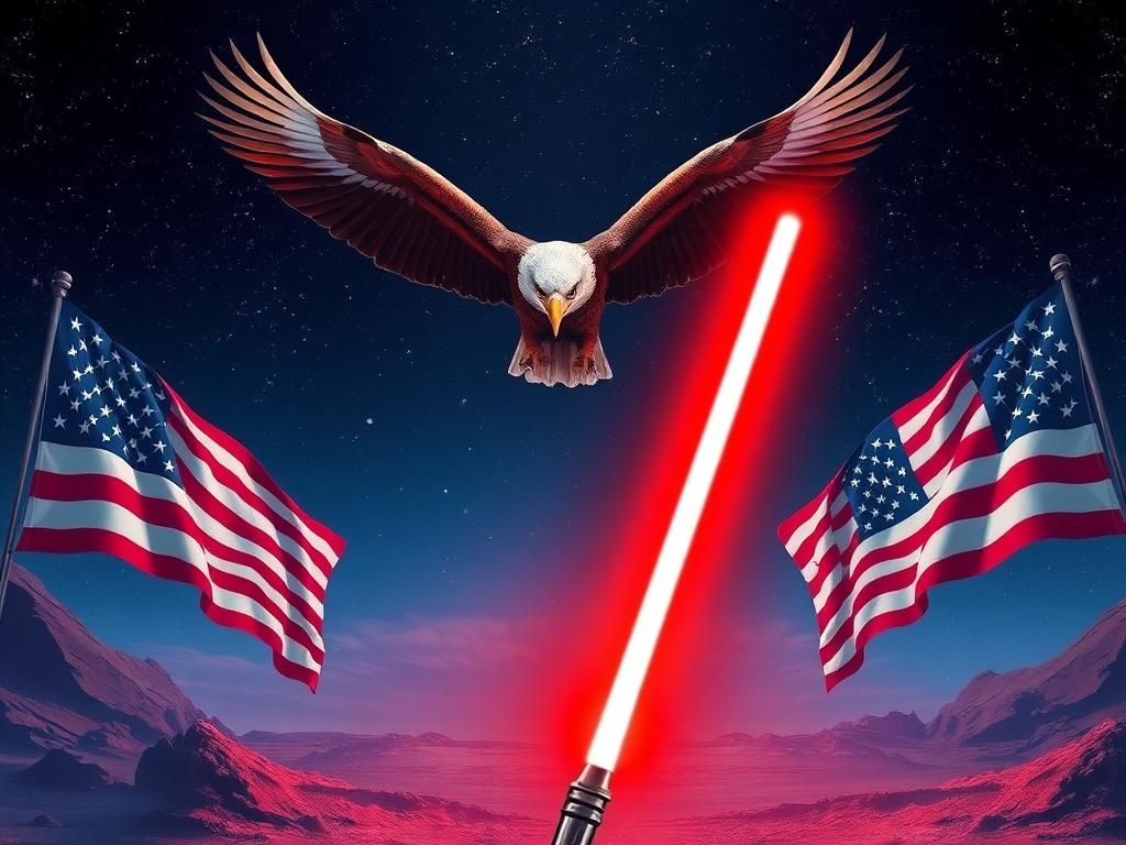 Flick International AI-generated image of President Trump as a Jedi wielding a red lightsaber