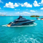 Flick International Aerial view of a luxury yacht partially submerged off Miami Beach