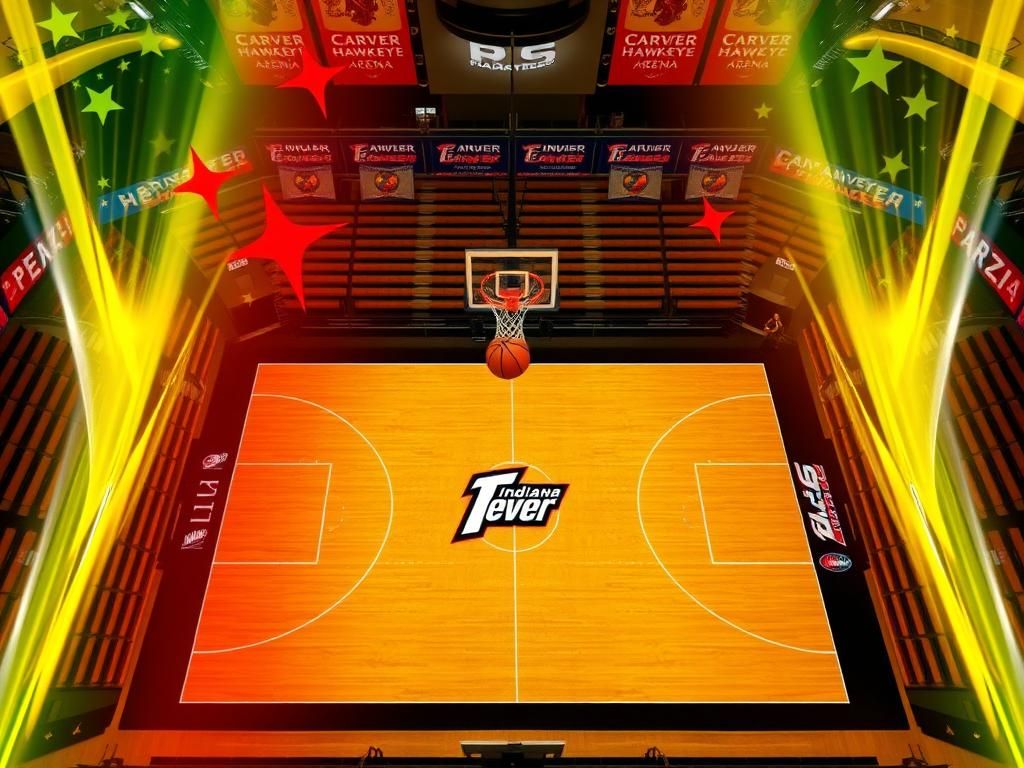 Flick International Aerial view of Carver-Hawkeye Arena during WNBA preseason game featuring Indiana Fever and Brazil National Team