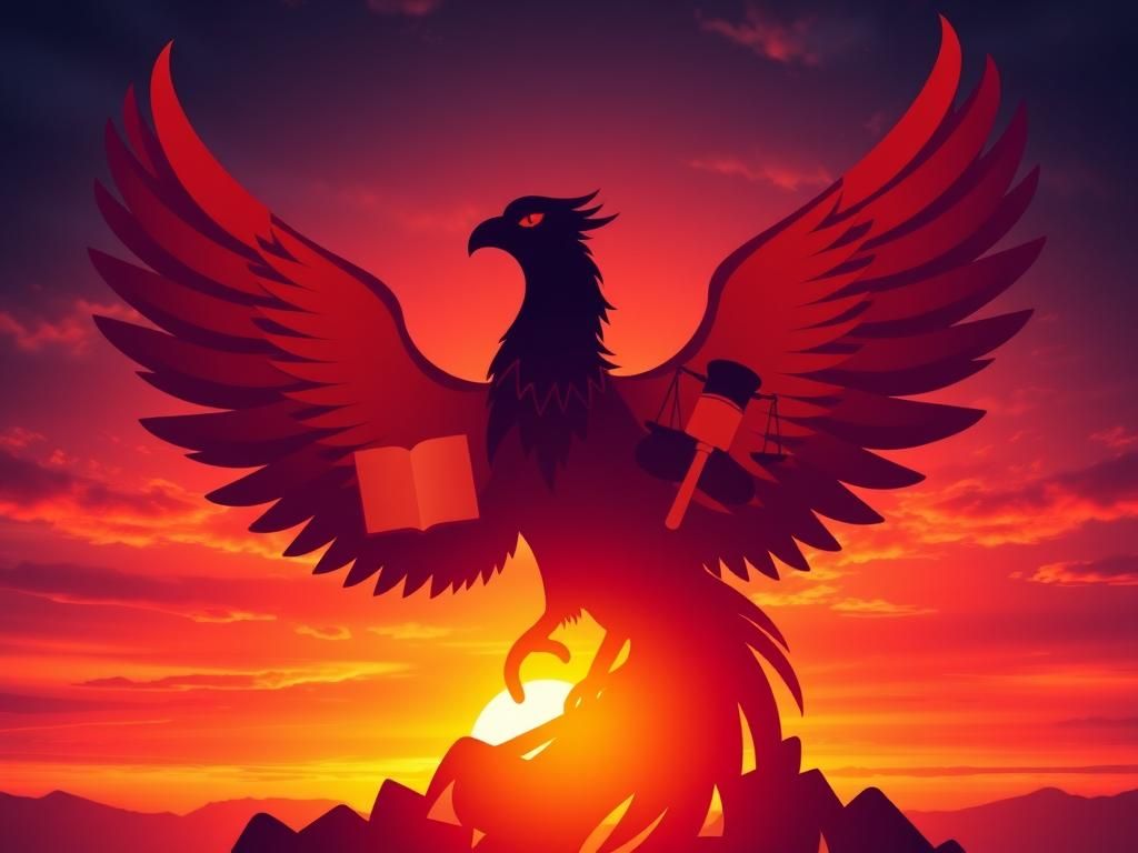 Flick International A bold phoenix rising from ashes, symbolizing resilience and empowerment.