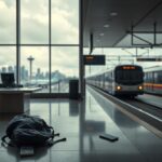 Flick International Deserted ticket counter at Seattle-Tacoma International Airport with scattered belongings after inmate escape