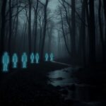 Flick International Dark, misty forest scene with ghostly figures symbolizing missing victims
