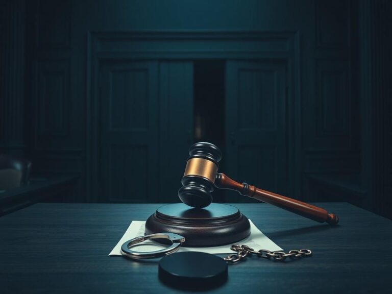 Flick International Courtroom scene with a gavel on a judge's bench and closed doors symbolizing barriers