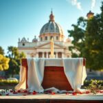 Flick International Serene view of St. Peter’s Basilica with wooden altar and candle