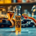 Flick International Close-up of a glass vial containing a golden antivenom, symbolizing hope against snake bites.