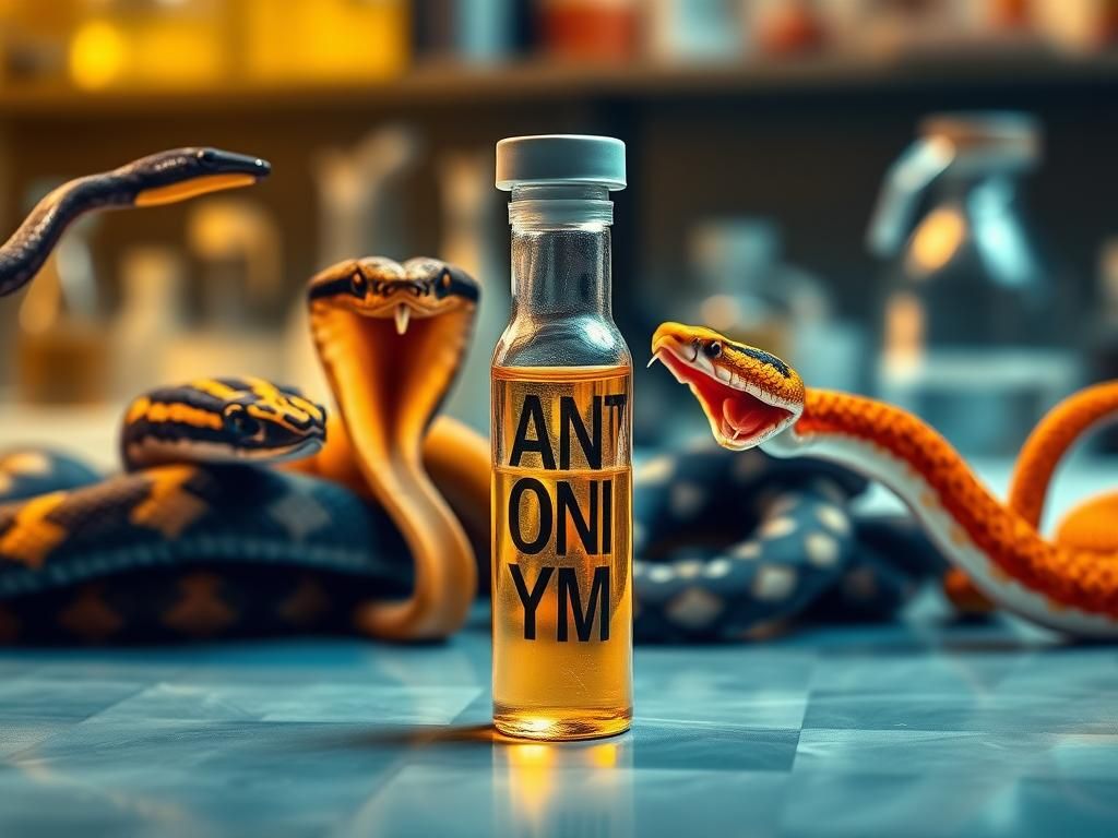 Flick International Close-up of a glass vial containing a golden antivenom, symbolizing hope against snake bites.