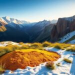 Flick International Mountain landscape featuring golden soil and wildflowers symbolizing healing