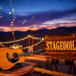 Flick International A picturesque outdoor stage at dusk with a vintage acoustic guitar symbolizing music passion