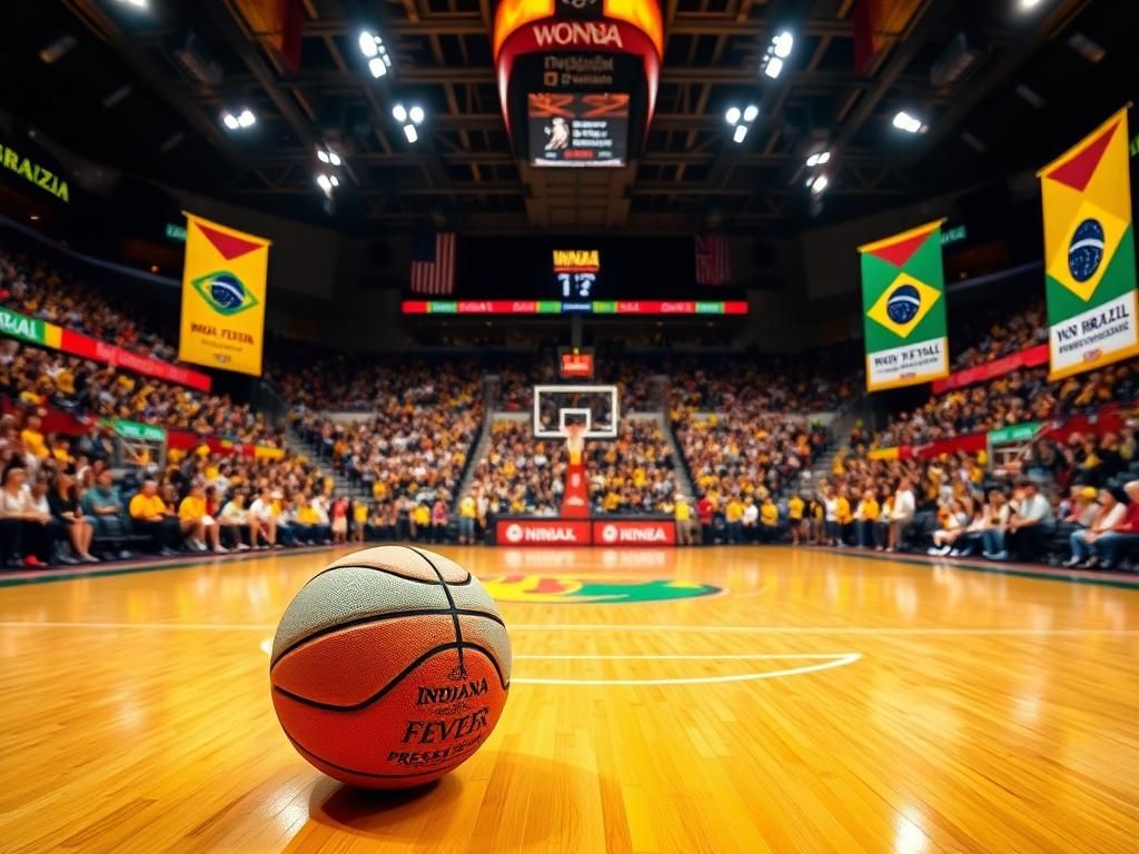 Flick International Basketball court featuring a game between Indiana Fever and Brazil women's national team with fans cheering