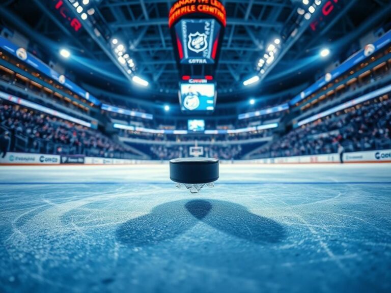 Flick International Close-up of a hockey puck frozen mid-air near the goal line