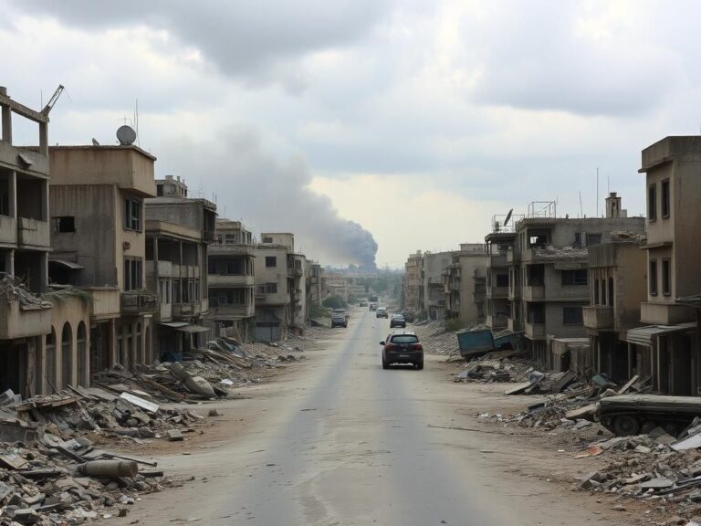 Flick International Crumbling buildings and debris-filled street showcasing the aftermath of conflict in Gaza
