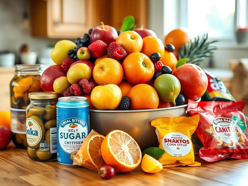 Flick International A close-up of a vibrant bowl of fruits contrasted with processed foods on a wooden table
