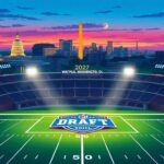 Flick International A vibrant illustration of Washington, D.C. skyline at dusk with NFL draft stage