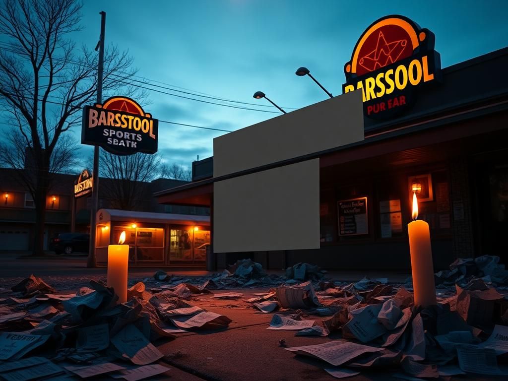Flick International Exterior view of a Barstool Sports bar with a blank sign, symbolizing absence of hate