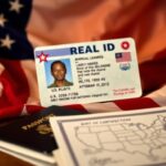 Flick International Close-up of a REAL ID card with an American flag backdrop symbolizing citizenship