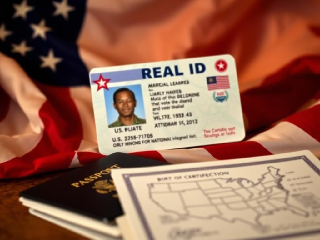 Flick International Close-up of a REAL ID card with an American flag backdrop symbolizing citizenship