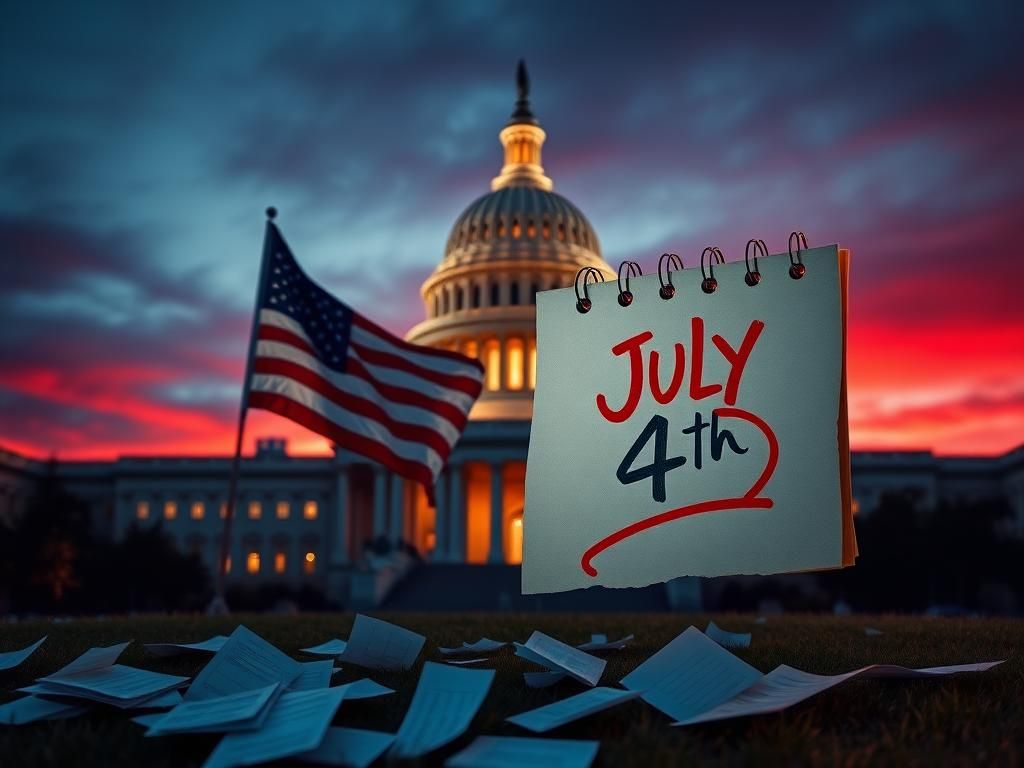 Flick International U.S. Capitol building at dusk with American flag and legislative papers
