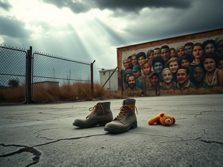 Flick International Abandoned work boots and a child's toy symbolize the impact of deportation on families.