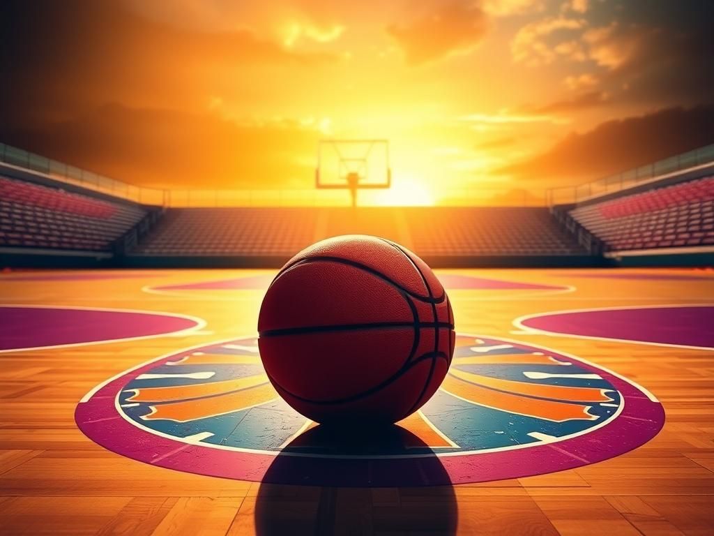 Flick International A vibrant basketball court symbolizing hope and opportunity with a basketball in the foreground
