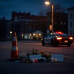 Flick International Somber scene of a deserted street near the University of Cincinnati with a makeshift memorial