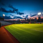 Flick International Empty right field bleachers at PNC Park under evening sky