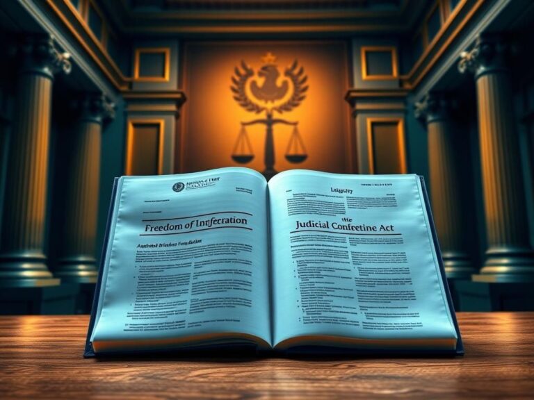 Flick International A dramatic courtroom scene with a legal document symbolizing a lawsuit filed by the America First Legal Foundation