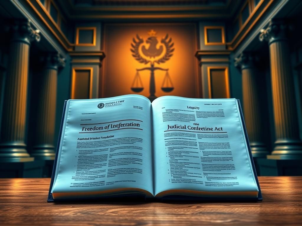 Flick International A dramatic courtroom scene with a legal document symbolizing a lawsuit filed by the America First Legal Foundation