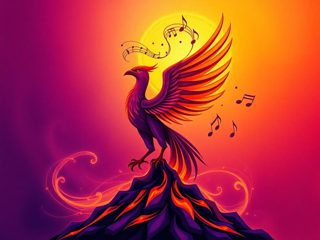 Flick International Abstract phoenix rising from ashes symbolizing resilience and empowerment