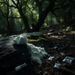 Flick International Crumpled bag of white powder on moss-covered rock in South Mountains State Park