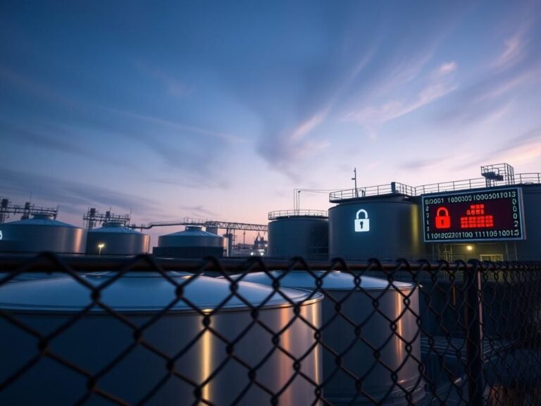 Flick International Close-up view of a modern water treatment facility showcasing security measures against cyber threats